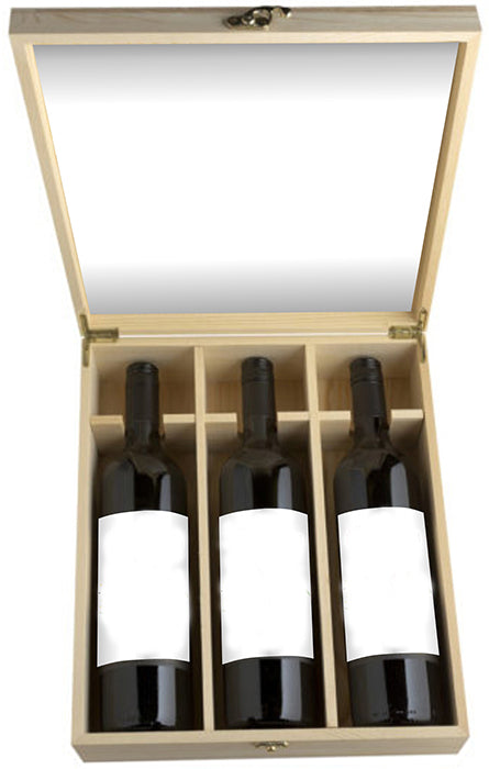 3-bottle Wooden Wine Gift Box with Hinged Lid